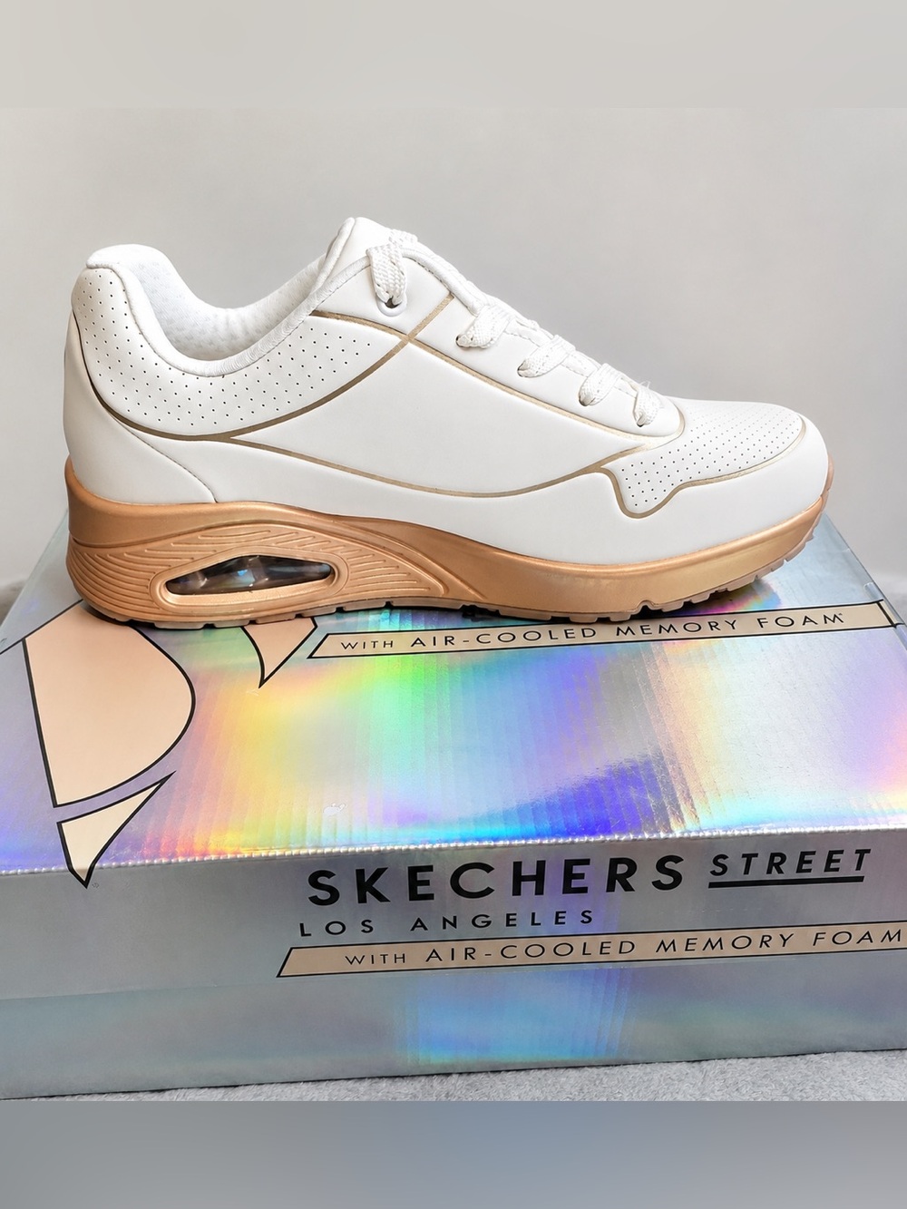 Skechers Street White Sneaker with Rose Gold Midsole